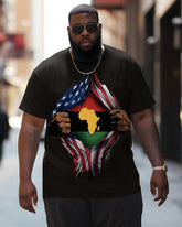 Black Ethnic Style Map American Printed Large Men's Short Sleeved T-Shirt